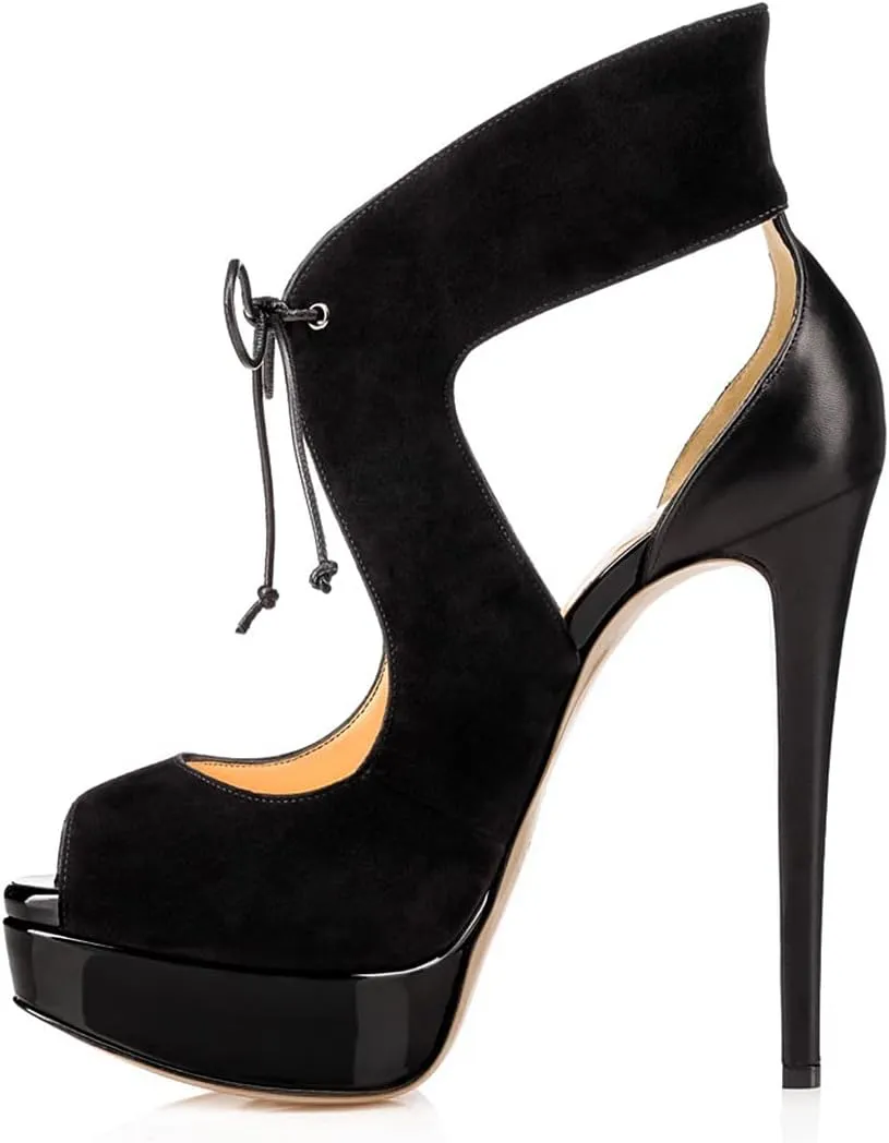 FSJ Women Stylish High Heel Pumps Lace Up Sandals Cut Out Stiletto Party Evening Dress Prom Shoe Size 4-15 M US