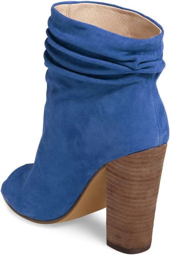 FSJ Women Stylish Peep Toe Slouch Ankle Boots Chunky Stacked Heels Party Prom Nightclub Evening Dress Shoes Size 4-15 US