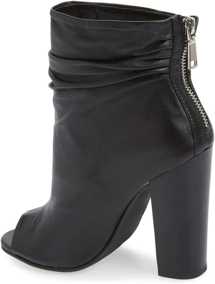 FSJ Women Stylish Peep Toe Slouch Ankle Boots Chunky Stacked Heels Party Prom Nightclub Evening Dress Shoes Size 4-15 US