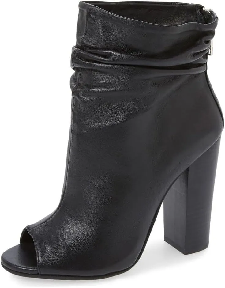 FSJ Women Stylish Peep Toe Slouch Ankle Boots Chunky Stacked Heels Party Prom Nightclub Evening Dress Shoes Size 4-15 US