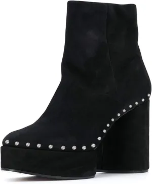 FSJ Women Stylish Studded Rhinestones Ankle Booties Platform Wedge High Heels Closed Toe Short Boots With Side Zipper Ladies Dress Party Shoes Size 4-15 US