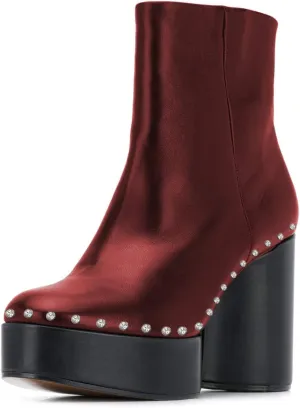 FSJ Women Stylish Studded Rhinestones Ankle Booties Platform Wedge High Heels Closed Toe Short Boots With Side Zipper Ladies Dress Party Shoes Size 4-15 US