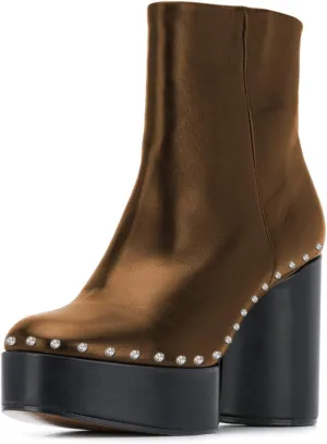 FSJ Women Stylish Studded Rhinestones Ankle Booties Platform Wedge High Heels Closed Toe Short Boots With Side Zipper Ladies Dress Party Shoes Size 4-15 US
