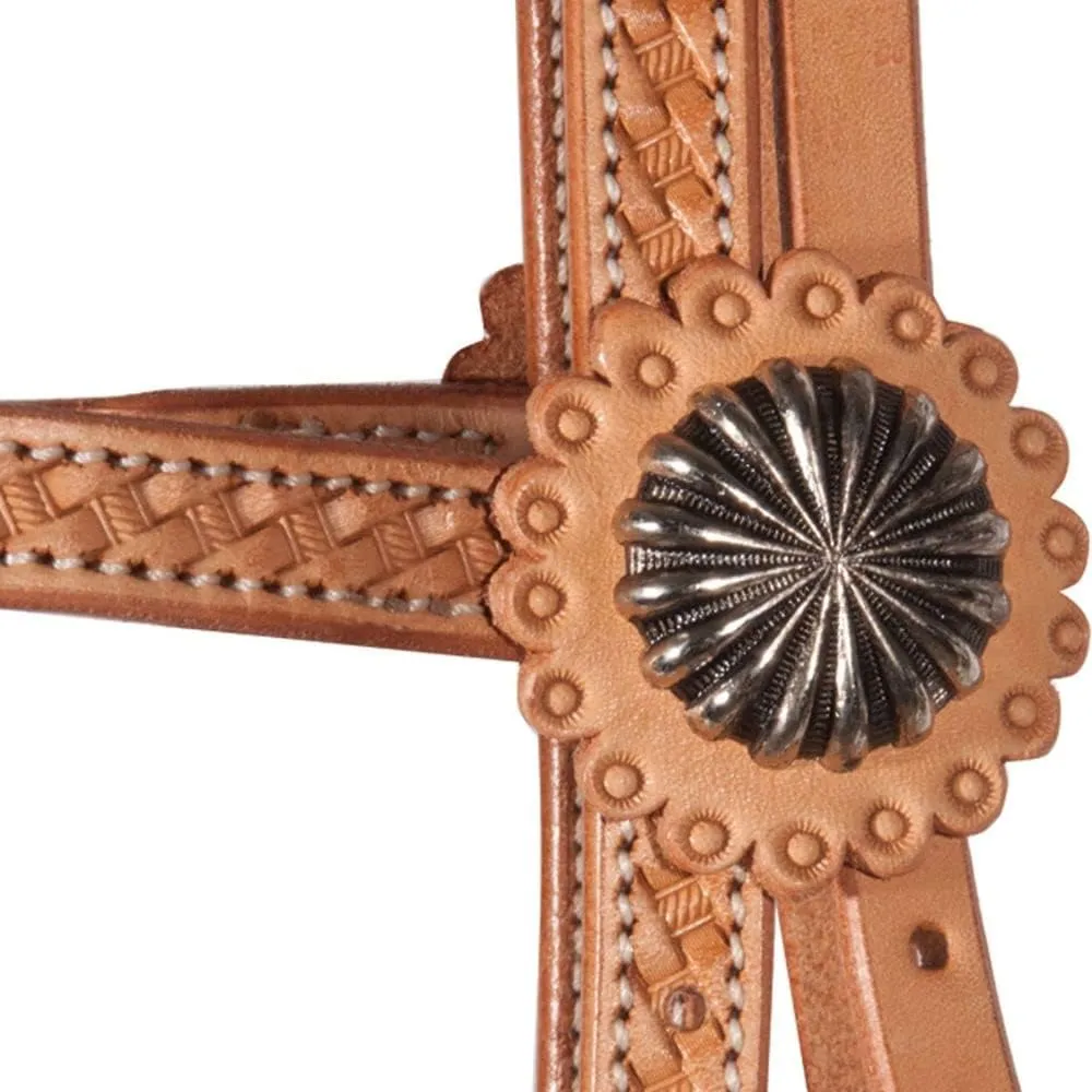 Futurity Bosal Headstall Set | Complete Show Ring Set | Grade A Leather | Basket Weave Tooling | 12 Plait Rawhide Bosal | Stylish Accents