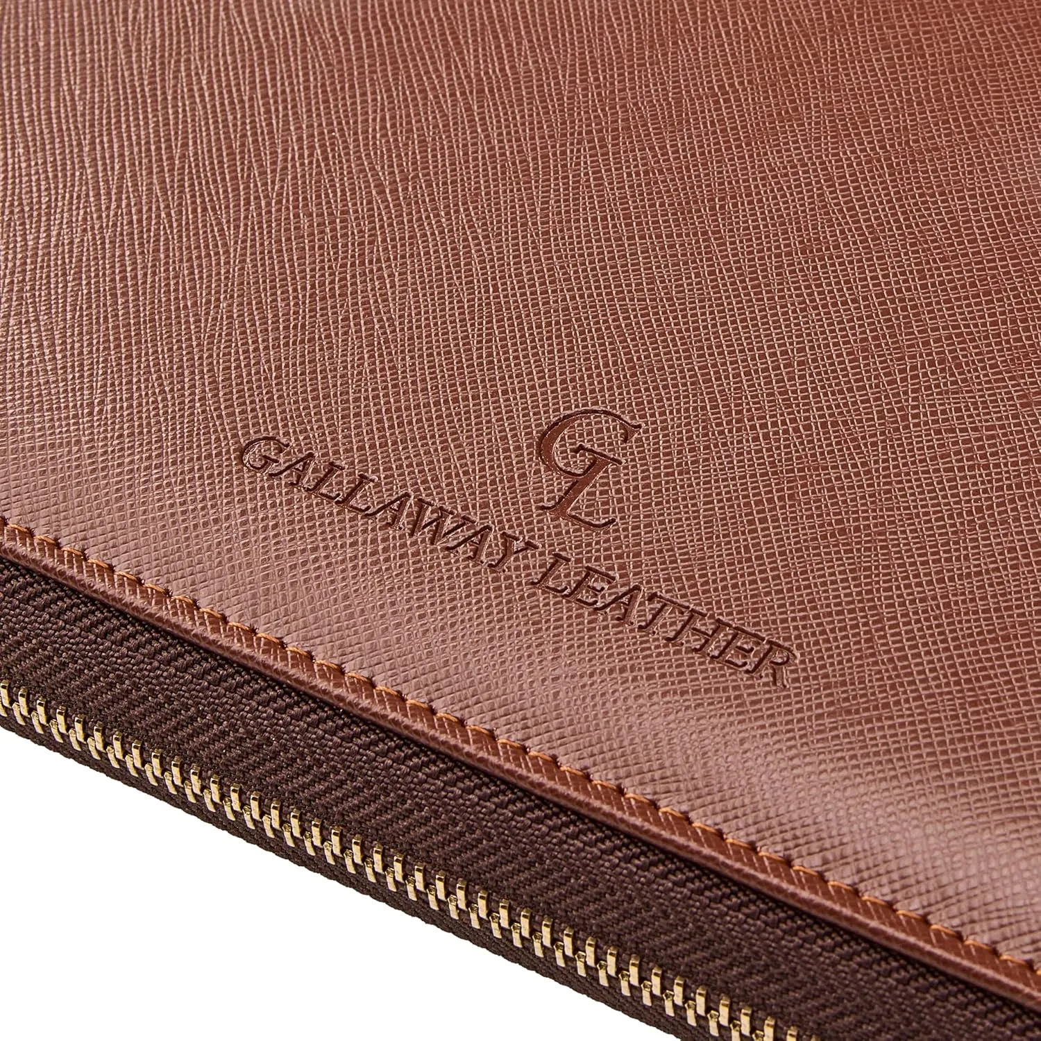 Gallaway Leather Genuine Leather Zippered Portfolio Organizer, Executive Business Binder Padfolio for Men and Women, Holder for Notebook Planner,Resume,Documents,Cards and iPad (Brown)