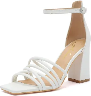 geluboao Heels for Women Strappy Lace Up Chunky Block High Heeled Sandals Square Open Toe Ankle Buckle Strap Sandals Wedding Party Dress Heels