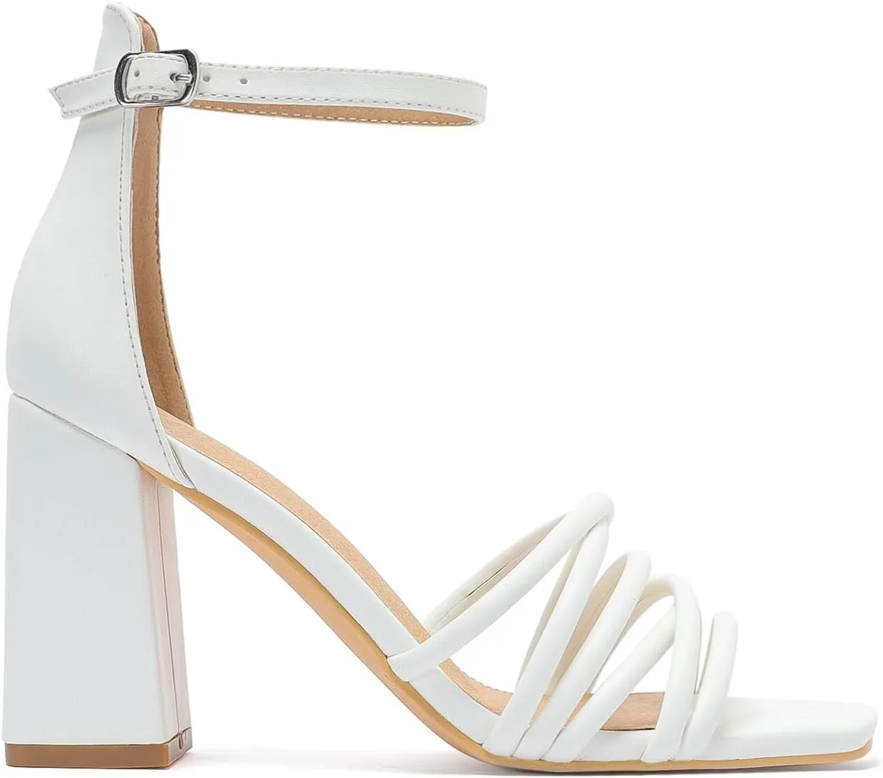 geluboao Heels for Women Strappy Lace Up Chunky Block High Heeled Sandals Square Open Toe Ankle Buckle Strap Sandals Wedding Party Dress Heels