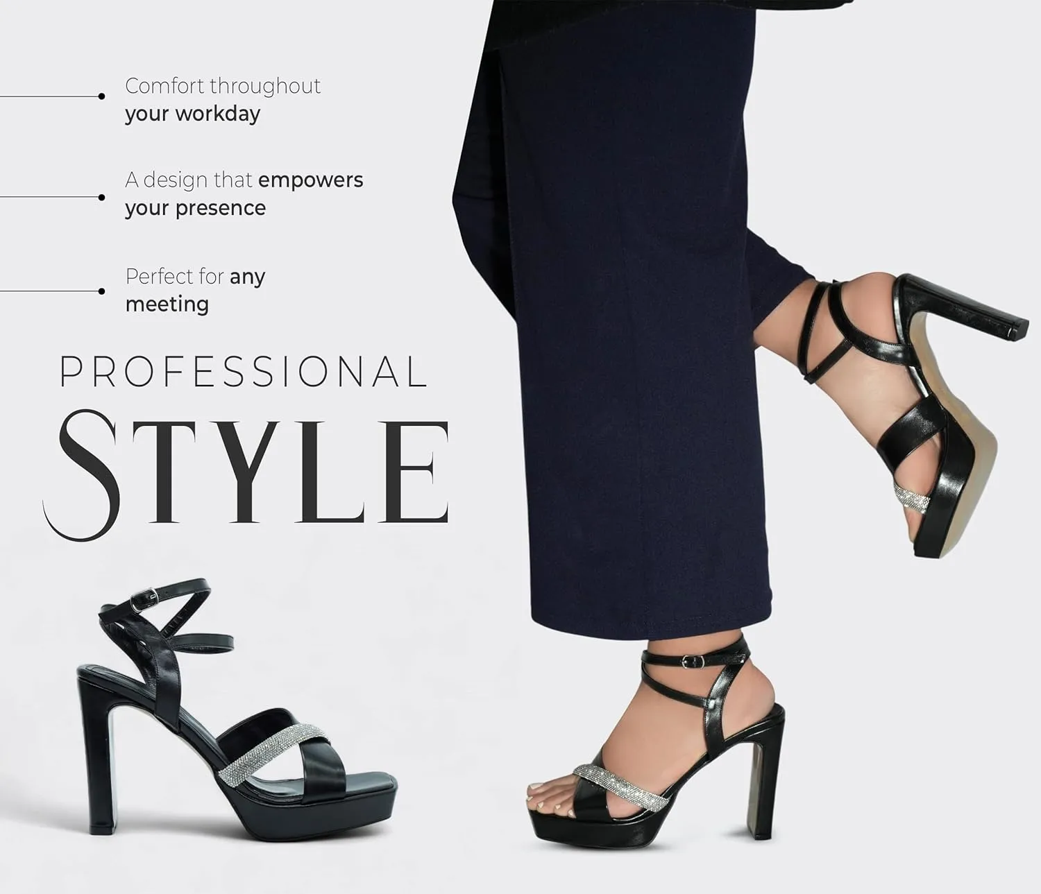 Gemmify Black High Heel Sandals for Women – Elegant Platform Party Shoes with Thick Heels – Modern Glitter Strap Design – Comfortable Wedding Shoes for Special Occasions