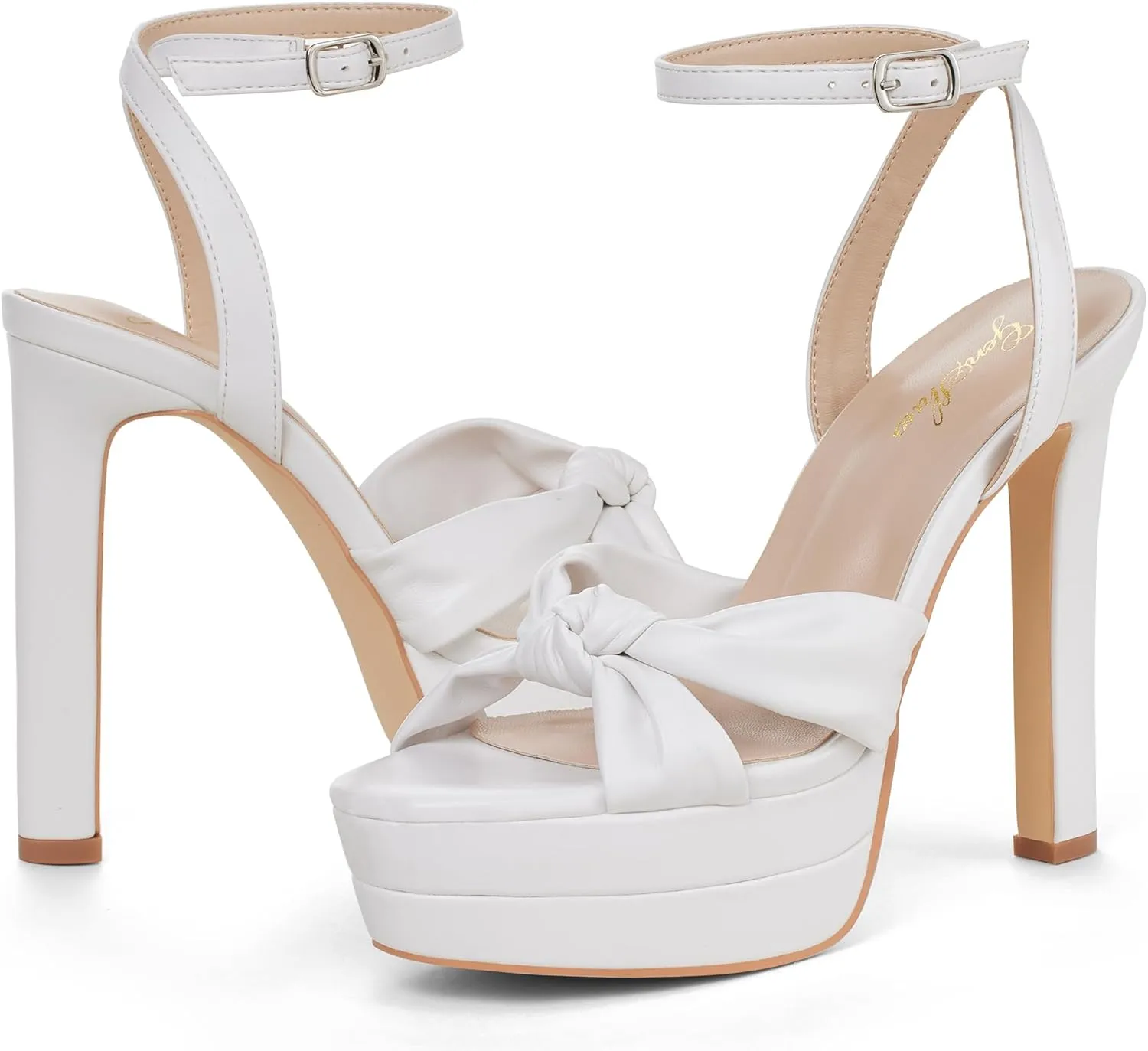 GENSHUO Bow Knot 5.5 inch Stiletto High Heels for Women Platform Open Round Toe Strappy Heeled Sandals Wedding Party Prom Shoes