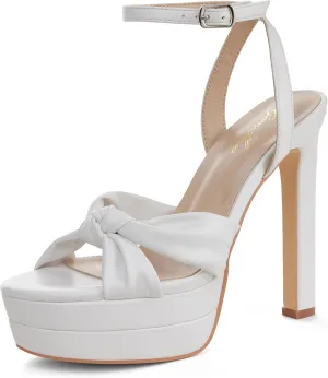 GENSHUO Bow Knot 5.5 inch Stiletto High Heels for Women Platform Open Round Toe Strappy Heeled Sandals Wedding Party Prom Shoes