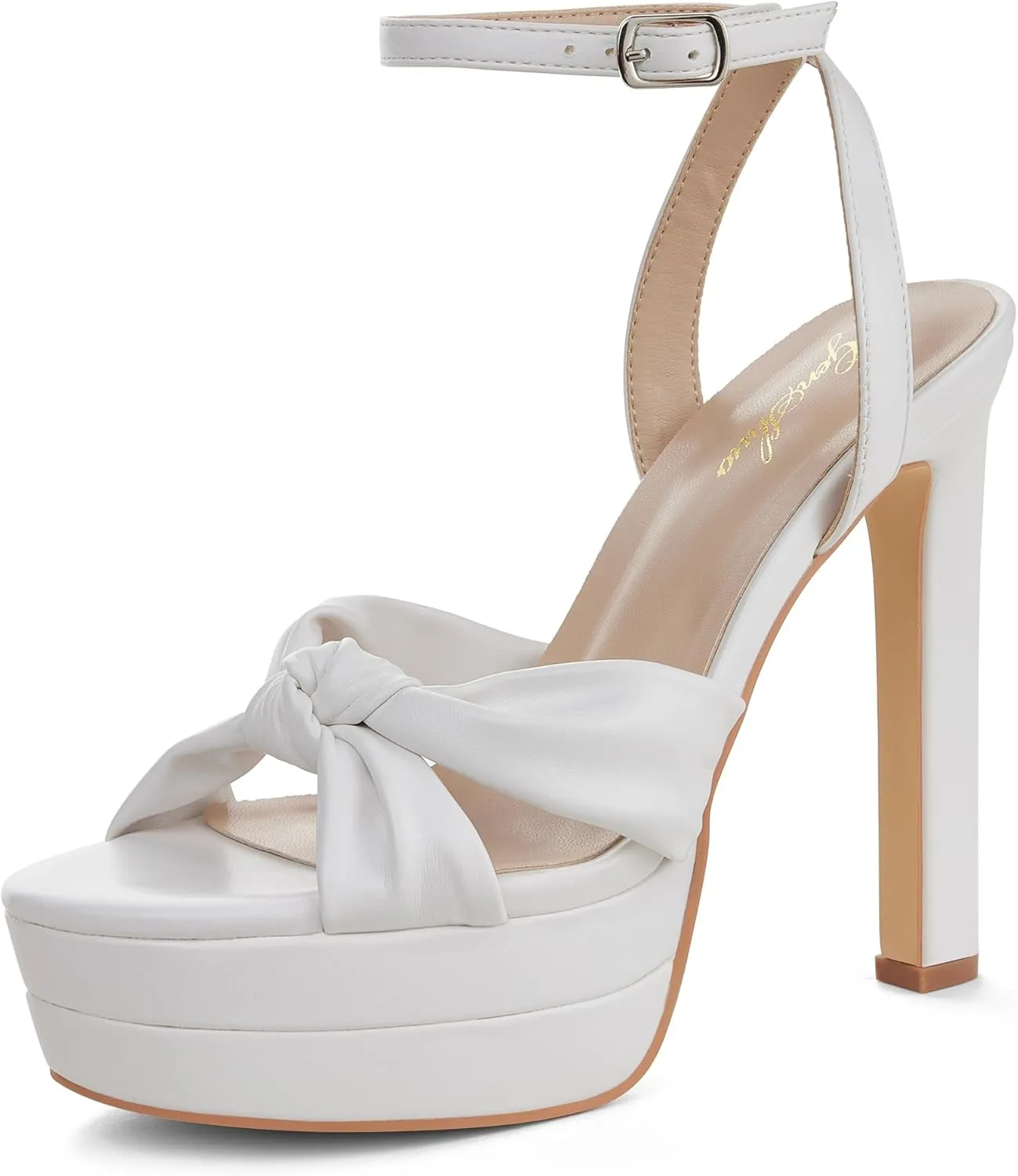 GENSHUO Bow Knot 5.5 inch Stiletto High Heels for Women Platform Open Round Toe Strappy Heeled Sandals Wedding Party Prom Shoes