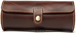 Genuine Leather Watch Case with Circular Buckle Pocket