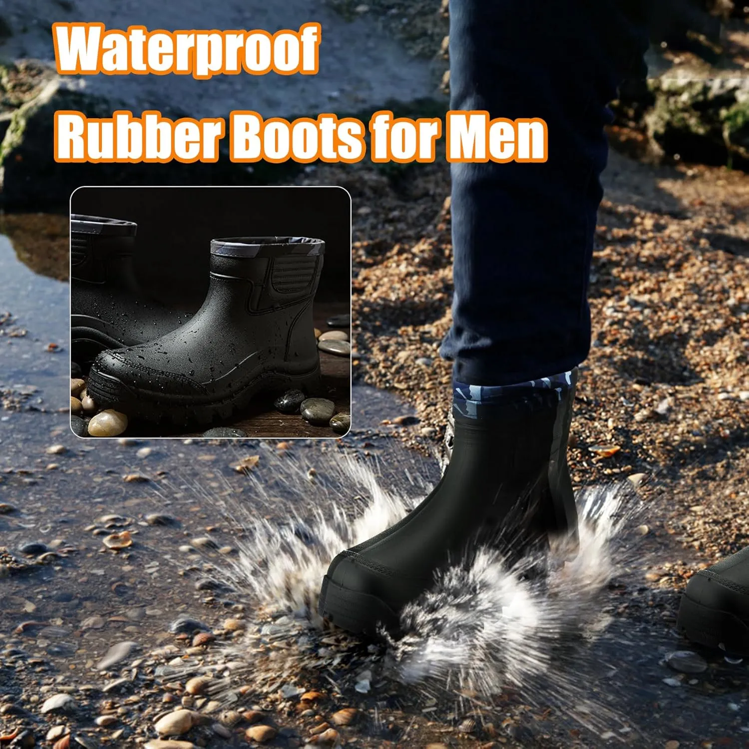 Gets Rain Boots for Mens Waterproof Light Rubber Ankle Boots for All Type of Weather