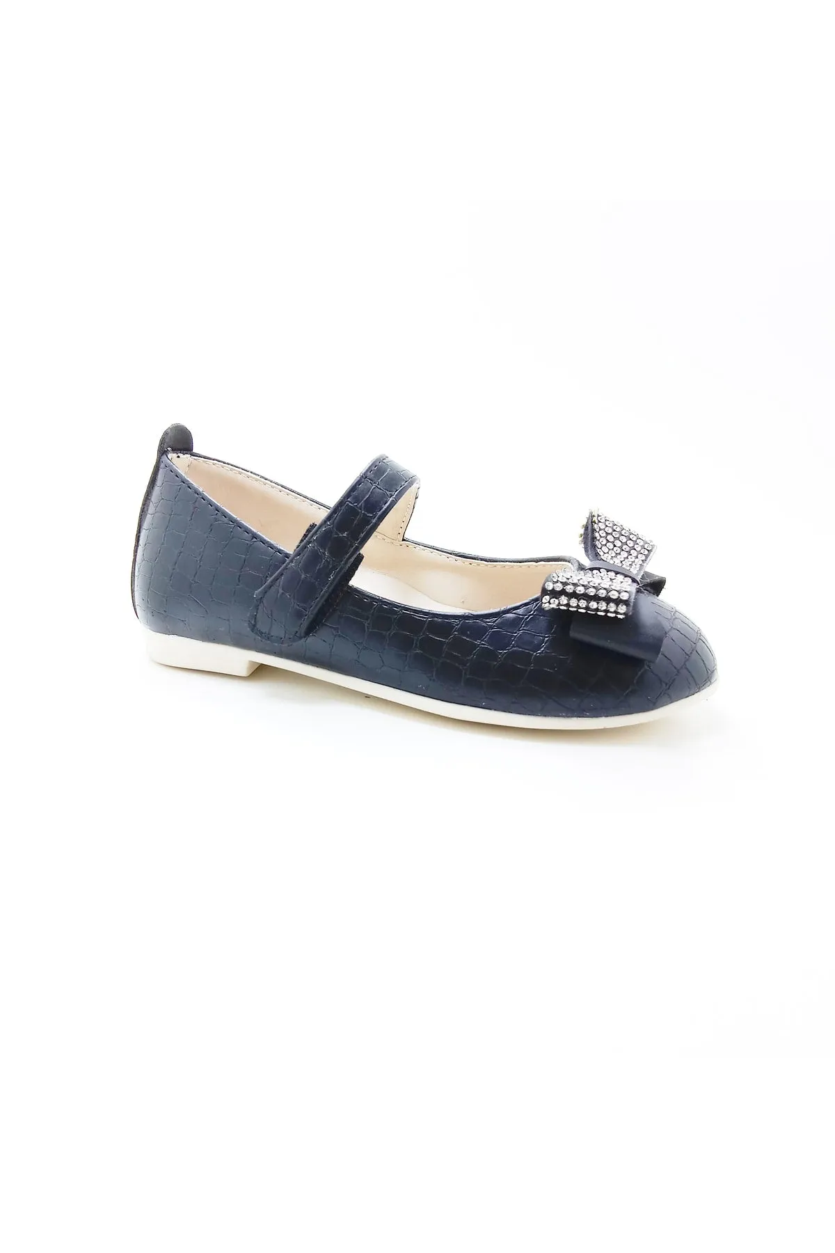 Girl's Stone Bow Black Orthopedic Flats
