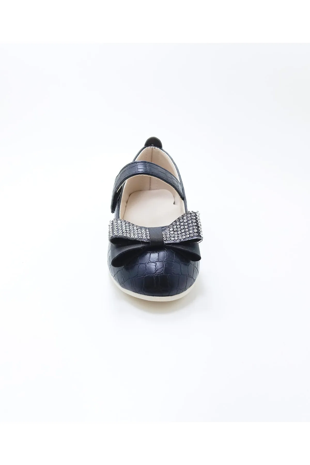 Girl's Stone Bow Black Orthopedic Flats