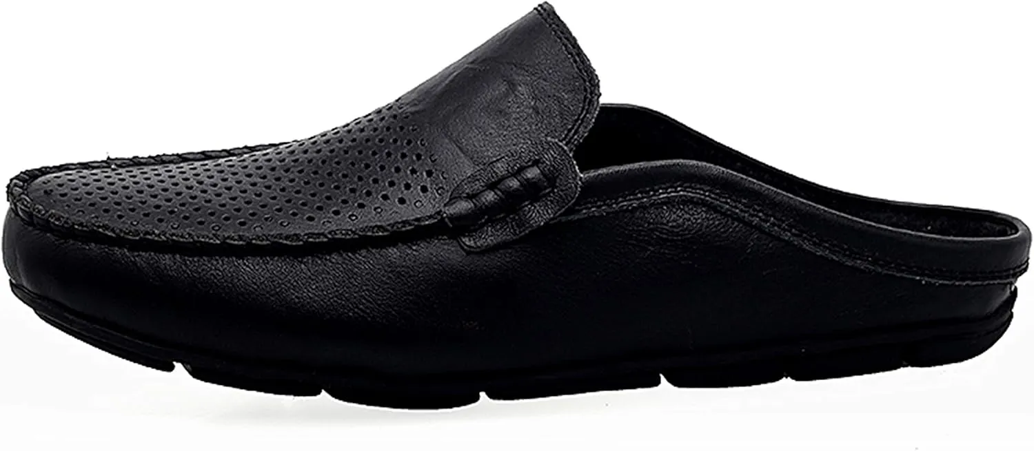 Go Tour Mens Mules Clog Slippers Breathable Punching Leather Slip on Shoes Casual Loafers