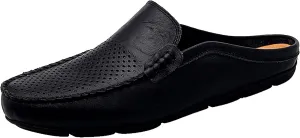 Go Tour Mens Mules Clog Slippers Breathable Punching Leather Slip on Shoes Casual Loafers