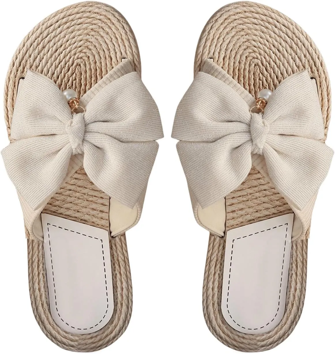 GORGLITTER Women's Bow Flat Sandals Dressy Pearls Open Toe Lightweight Vacation Slip On Slide Sandals
