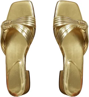 GORGLITTER Women's Summer Beach Flat Cute Sandals 2025 Twist Knot Slide Gold Shoes