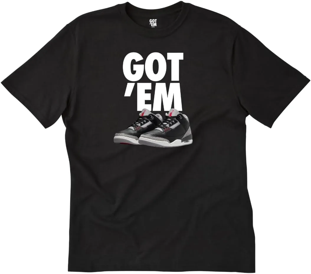 GOT'EM Sneaker T-Shirt 100% Cotton Casual Streetwear T Shirts Short Sleeve Print Sneakers Casual Streetwear Soft (US, Alpha, Medium, Regular, Regular, Black Cement 3 Black)