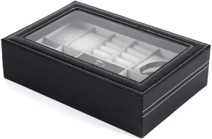 Grey Velvet Cover with Transparent Glass Shaped Lock with Key Jewelry Box