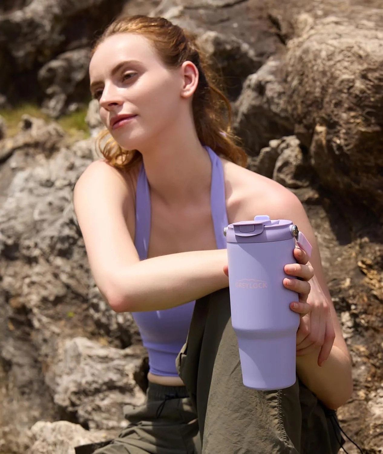 Greylock 30 oz Tumbler with Handle, Vacuum Insulated Tumblers with Flip Straw and Top Handle, Reusable Tumbler with Lid and Straw for Home, Office or Car, Leak-Proof Travel Mug, Keep Cold for 24 Hrs