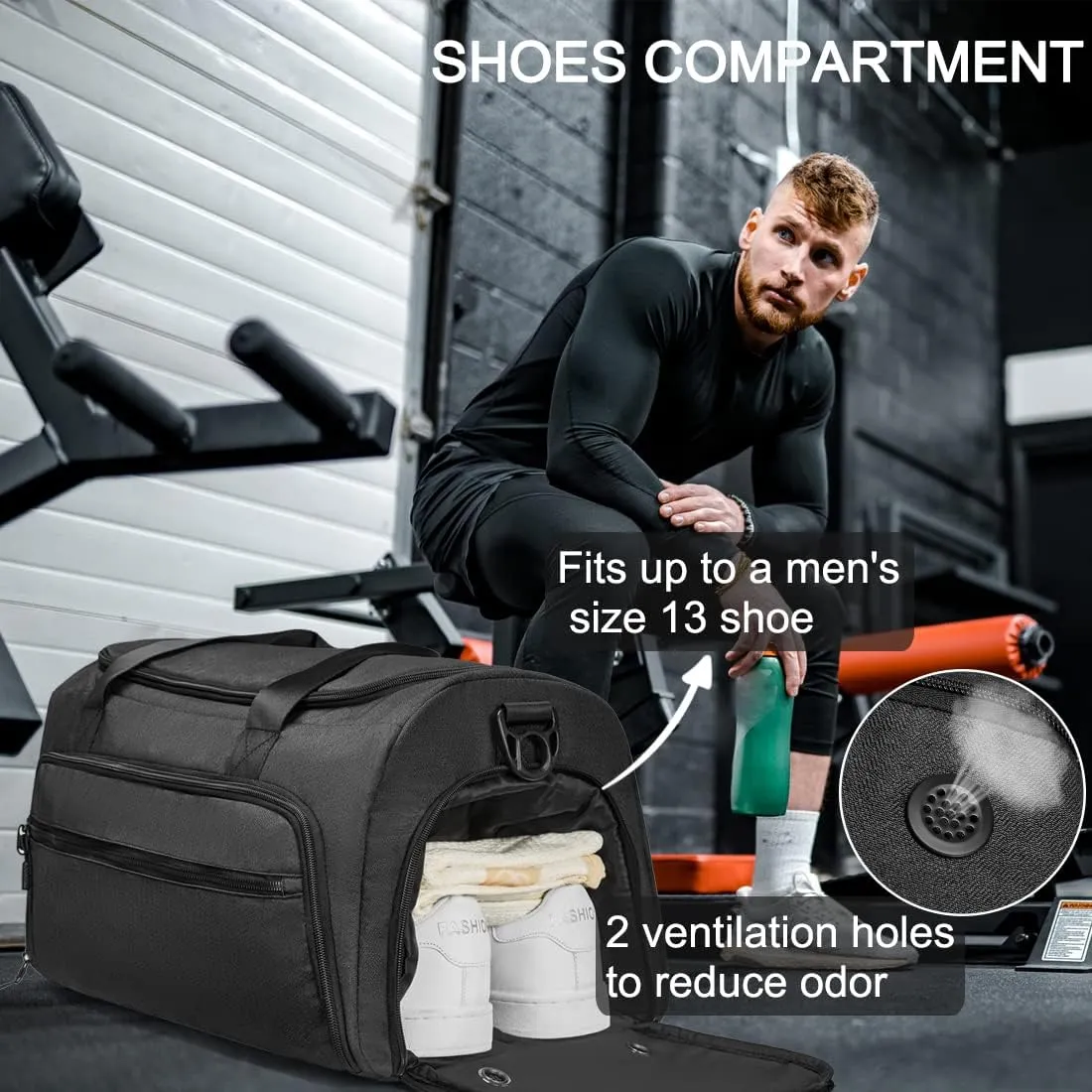 Gym Bag for Men Women, Small Fitness Workout Sports Bag with Wet Pocket & Shoes Compartment, Water Resistant Overnight Weekender Duffel Bag