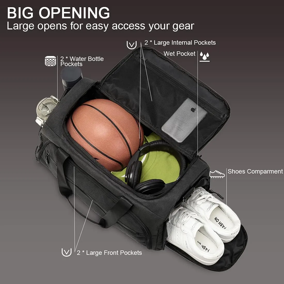 Gym Bag for Men Women, Small Fitness Workout Sports Bag with Wet Pocket & Shoes Compartment, Water Resistant Overnight Weekender Duffel Bag