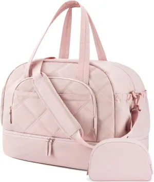 Gym Bag for Women, BAGSMART Puffy Travel Duffel Bags with Shoe Compartment, Carry on Weekender Overnight Tote Bag with Toiletry Bag, Travel Bag for Airlines, Travel, Sports, Pink