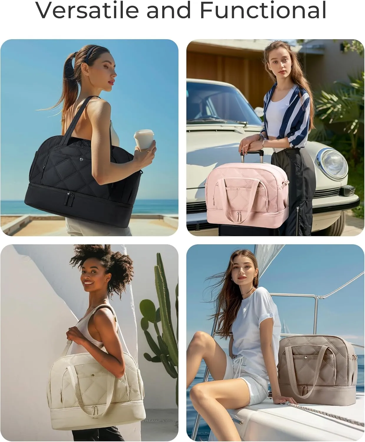 Gym Bag for Women, BAGSMART Puffy Travel Duffel Bags with Shoe Compartment, Carry on Weekender Overnight Tote Bag with Toiletry Bag, Travel Bag for Airlines, Travel, Sports, Pink