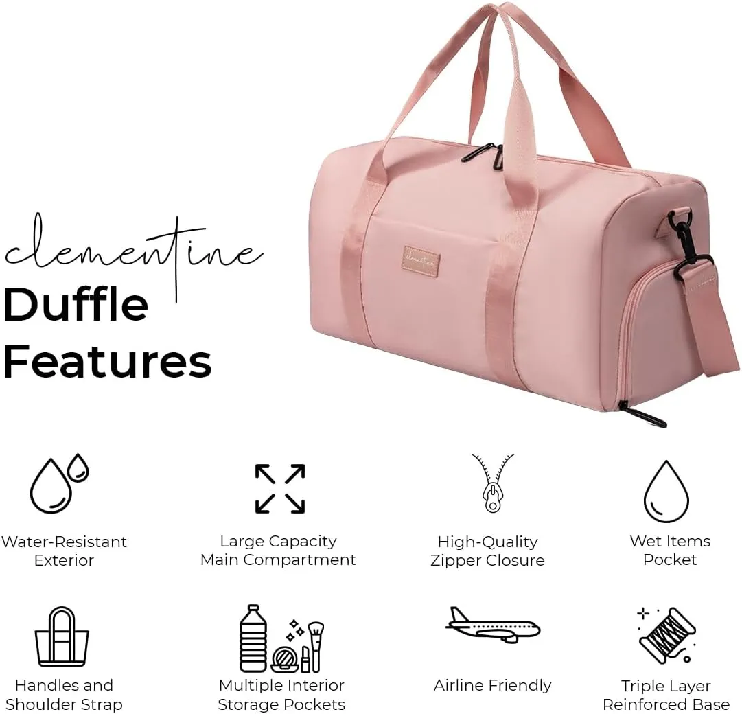 Gym Bag for Women with Shoe Compartment and Wet Pocket | Durable Lightweight Gym Duffle Bag with Motivational Quote and Graphic Designs | Great for Exercise and Overnights | Rose