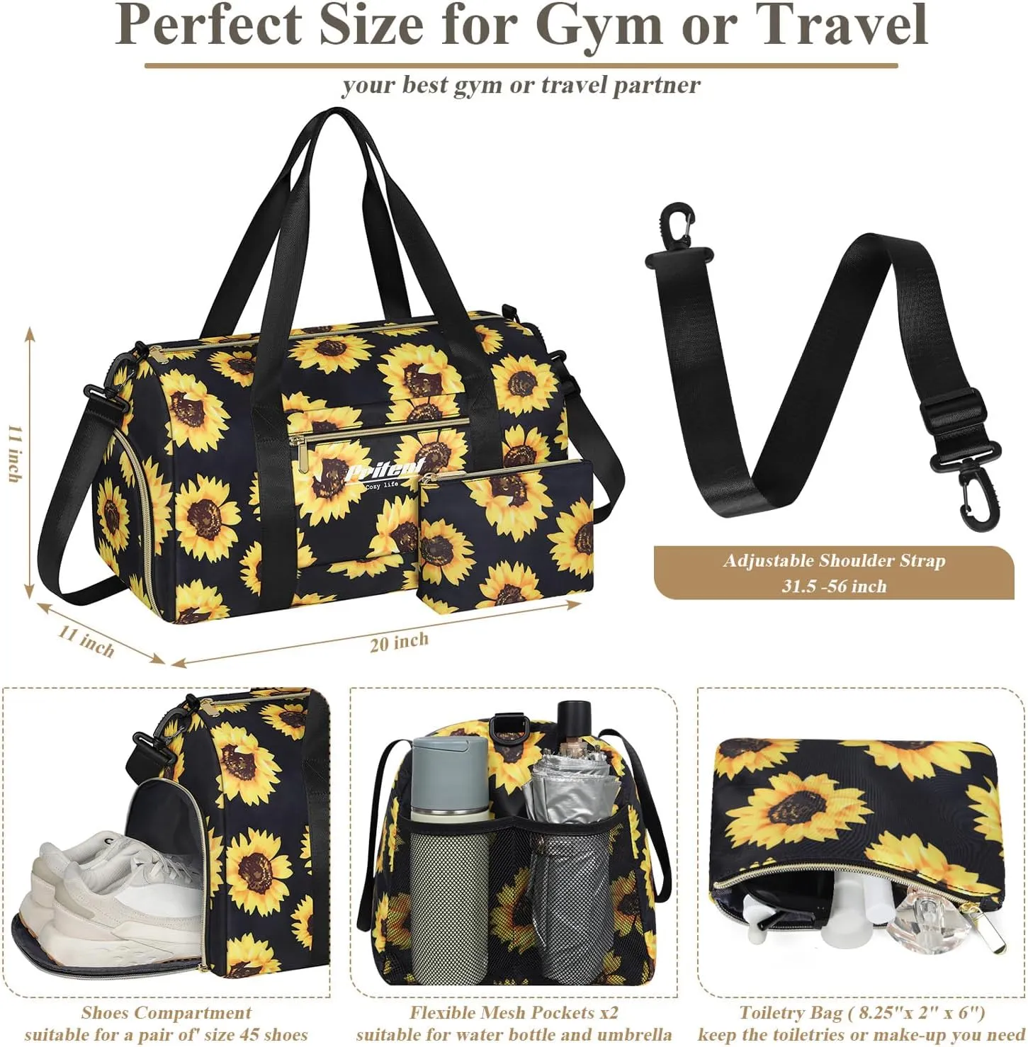 Gym Bag for Women with Shoe Compartment, Sport Gym Tote Bags Travel Duffle Bag for Hospital Yoga Maternity