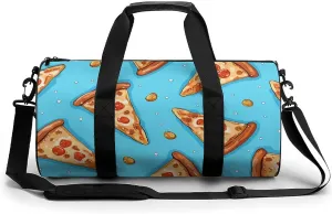 Gym Bag Light Blue Pizza Slice Duffel Bag for Men Women Overnight Bag with Shoe Compartment Workout Bags