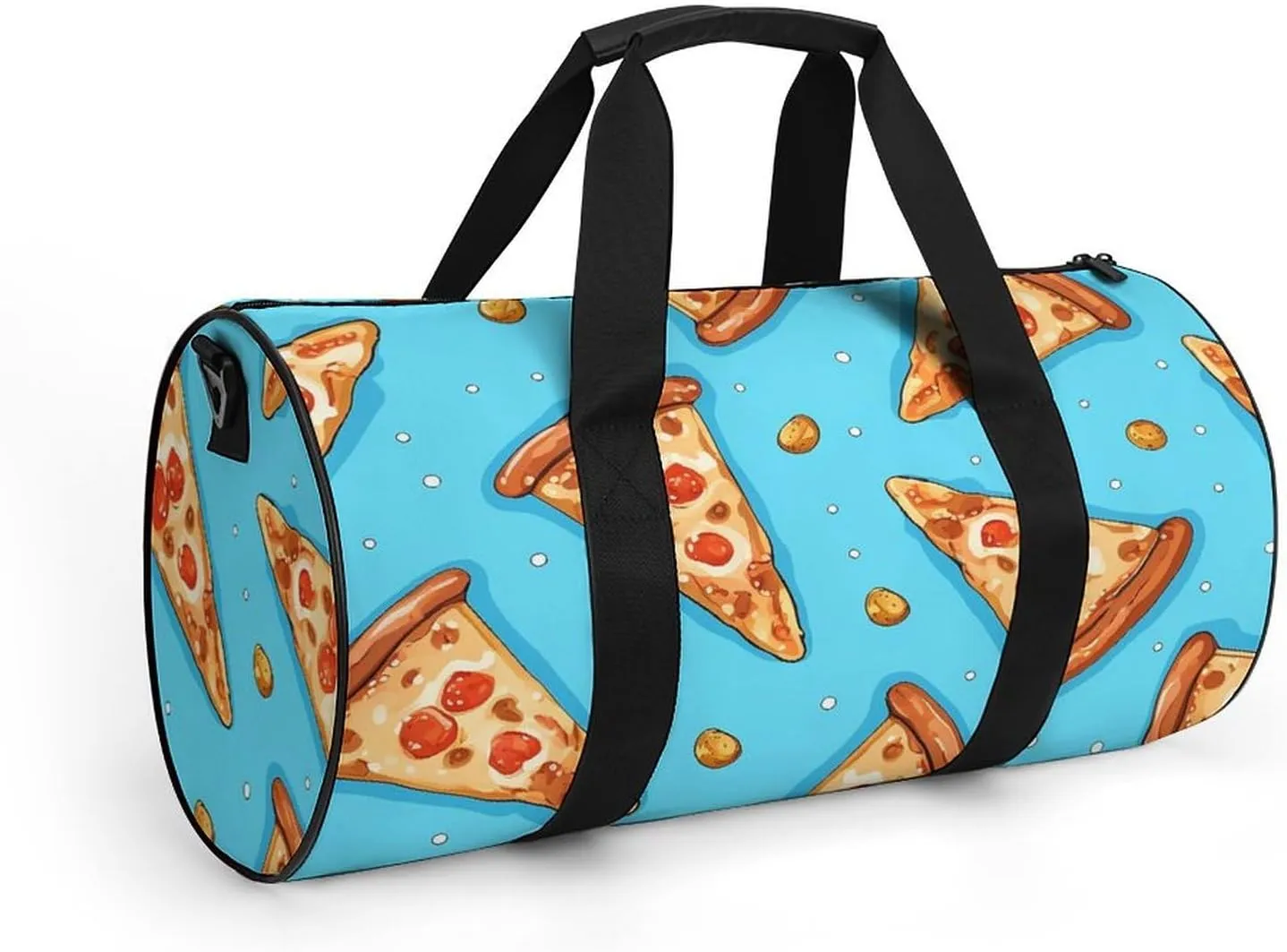 Gym Bag Light Blue Pizza Slice Duffel Bag for Men Women Overnight Bag with Shoe Compartment Workout Bags