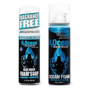 H2Ocean Ocean Foam Tattoo Aftercare 2oz   Blue Green Foam Soap 1.7oz