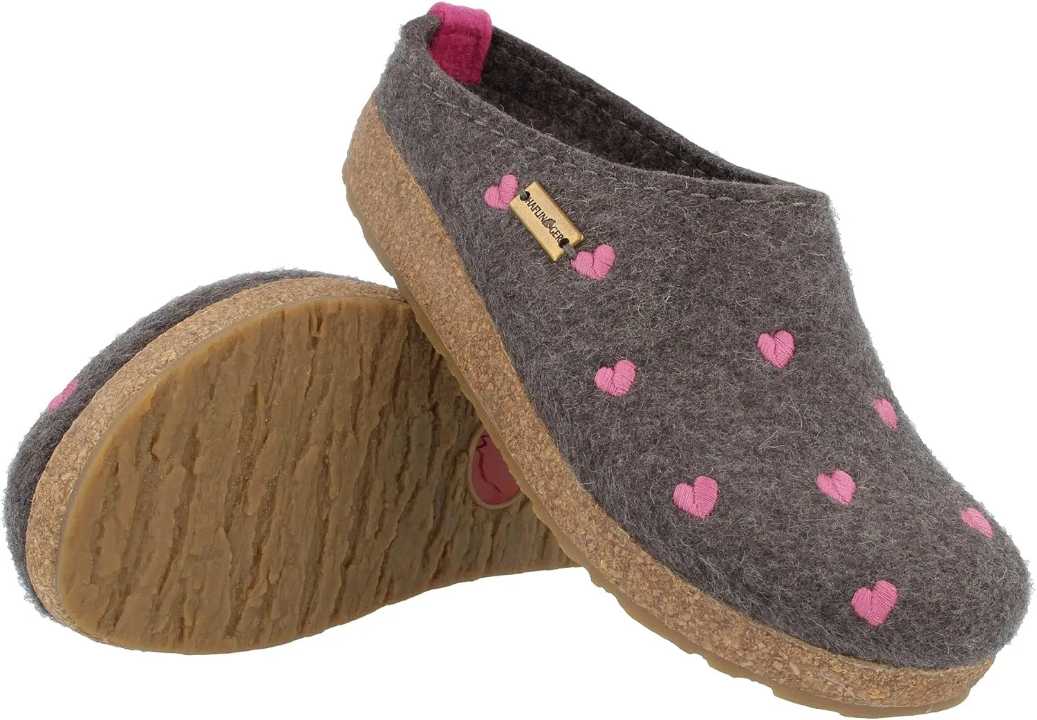 HAFLINGER Women's Clog Grizzly Cuoricino, Anthracite