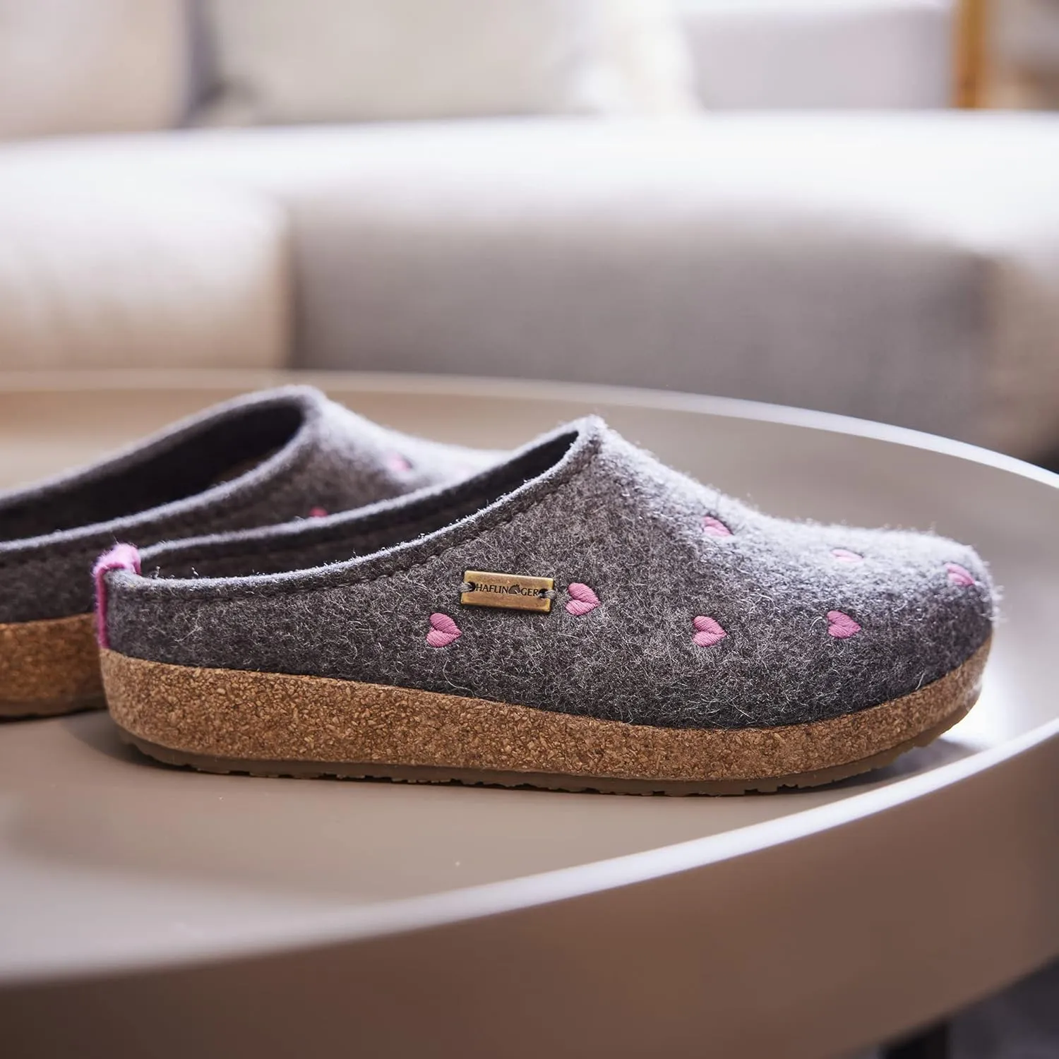 HAFLINGER Women's Clog Grizzly Cuoricino, Anthracite