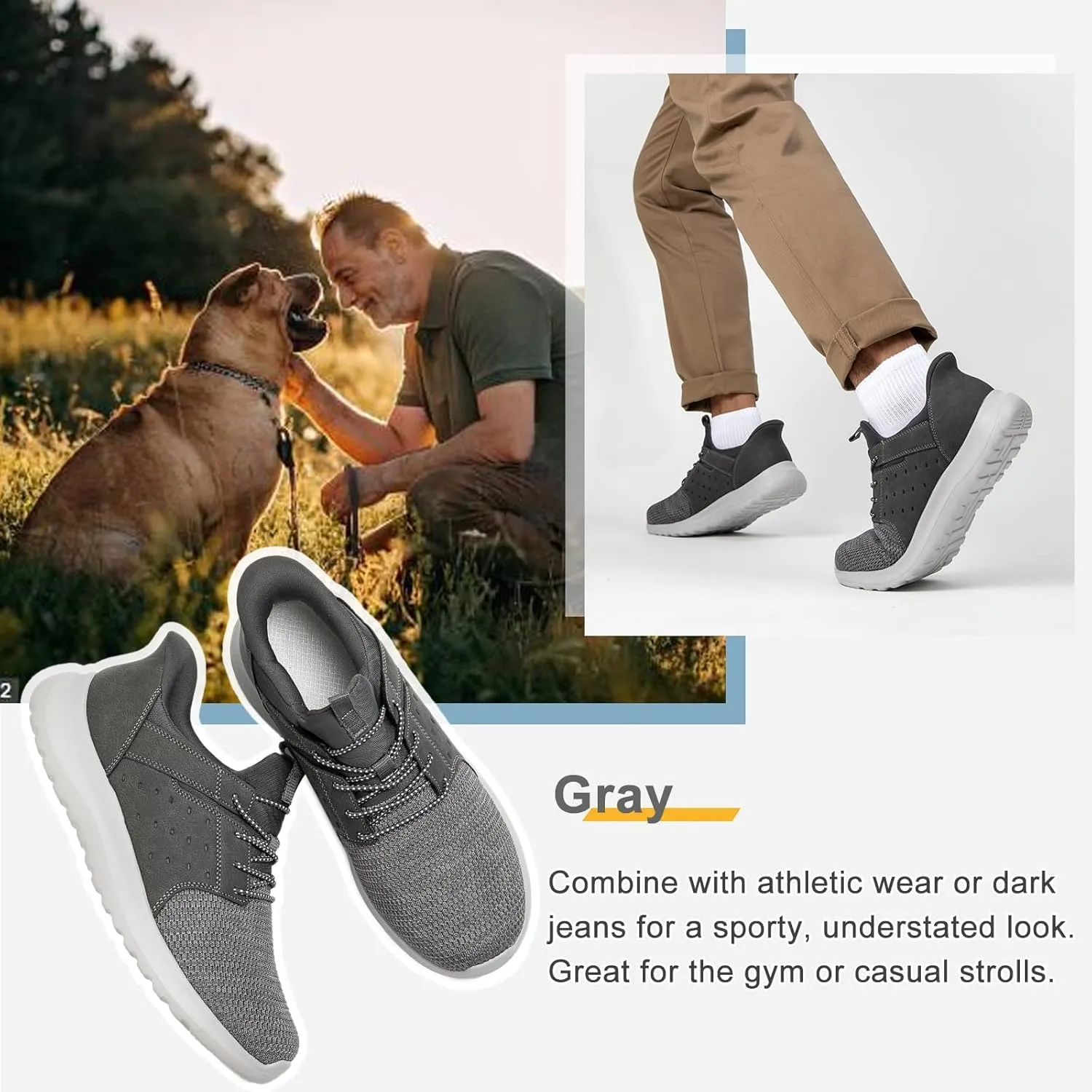 Hands Free Slip On Shoes for Men Walking Casual Sneaker Arch Support Memory Foam Mesh Light Cushioning Fashion Breathable Stylish Black White Tan Grey