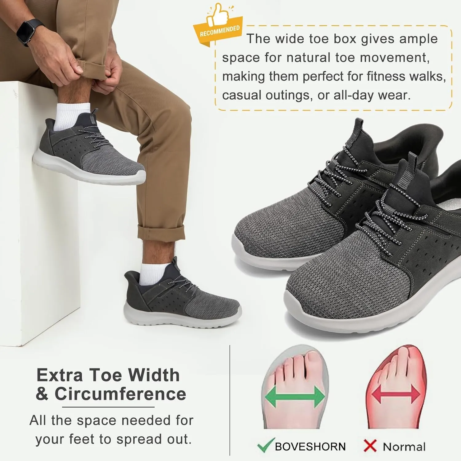 Hands Free Slip On Shoes for Men Walking Casual Sneaker Arch Support Memory Foam Mesh Light Cushioning Fashion Breathable Stylish Black White Tan Grey