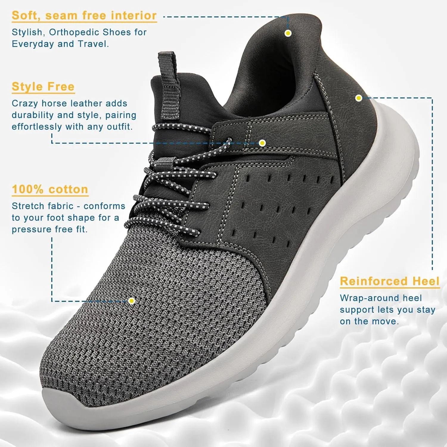 Hands Free Slip On Shoes for Men Walking Casual Sneaker Arch Support Memory Foam Mesh Light Cushioning Fashion Breathable Stylish Black White Tan Grey