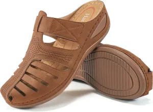 HARENCE Clogs for Women Mules Shoes: Comfortable Dressy Closed Toe Platform Sandals Summer Casual Adjustable Slip On Walking Wedges