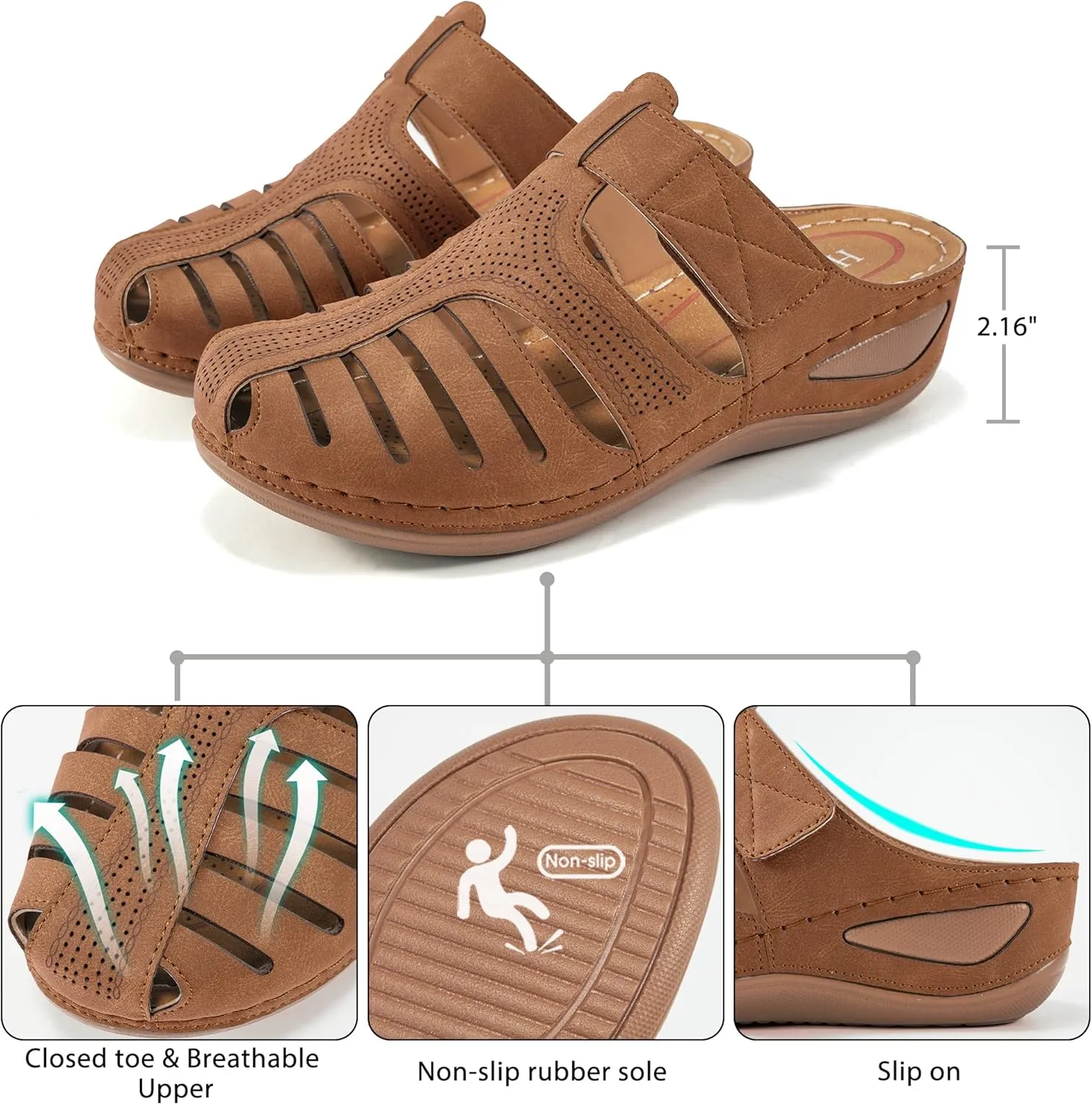 HARENCE Clogs for Women Mules Shoes: Comfortable Dressy Closed Toe Platform Sandals Summer Casual Adjustable Slip On Walking Wedges