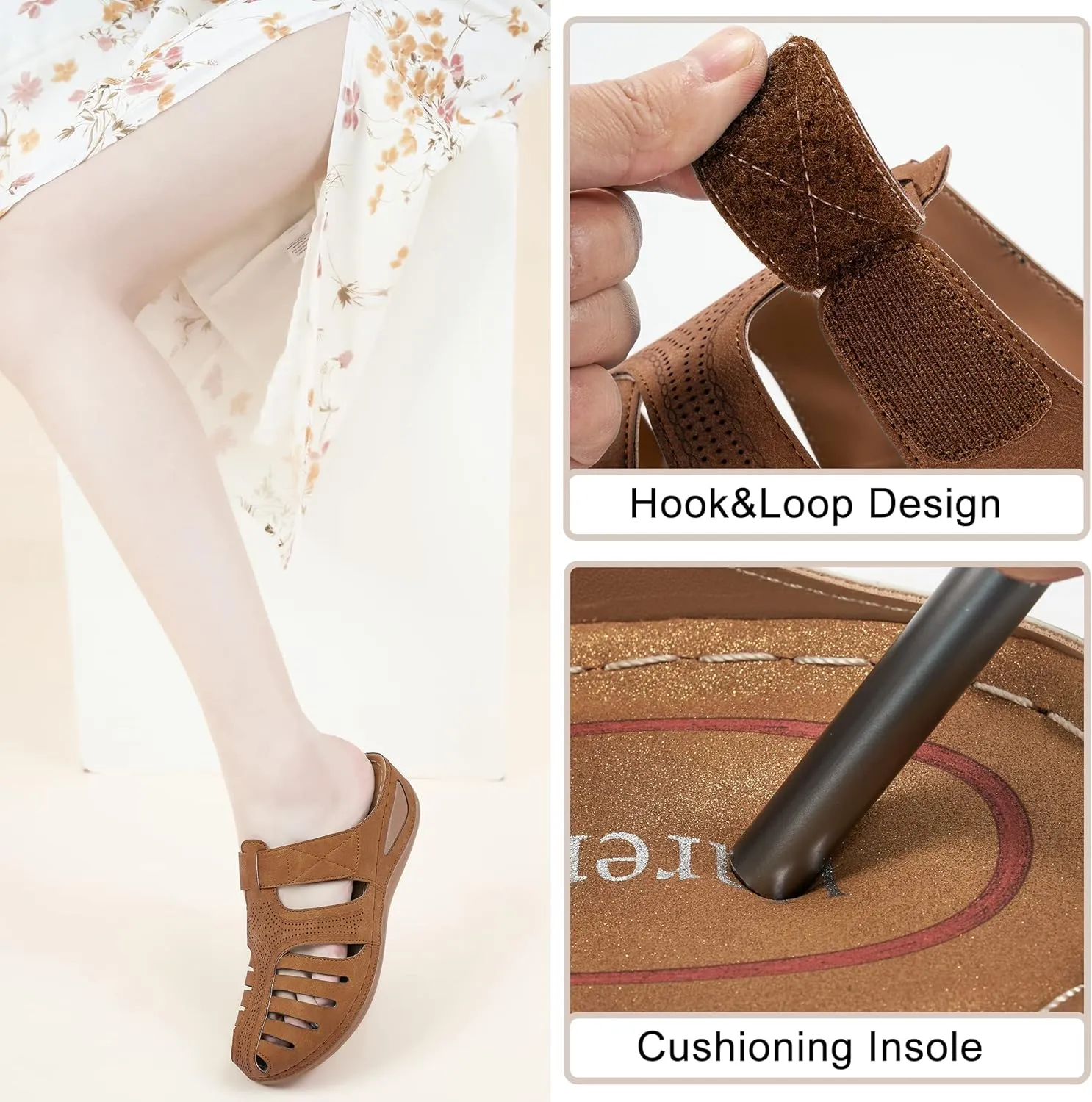 HARENCE Clogs for Women Mules Shoes: Comfortable Dressy Closed Toe Platform Sandals Summer Casual Adjustable Slip On Walking Wedges
