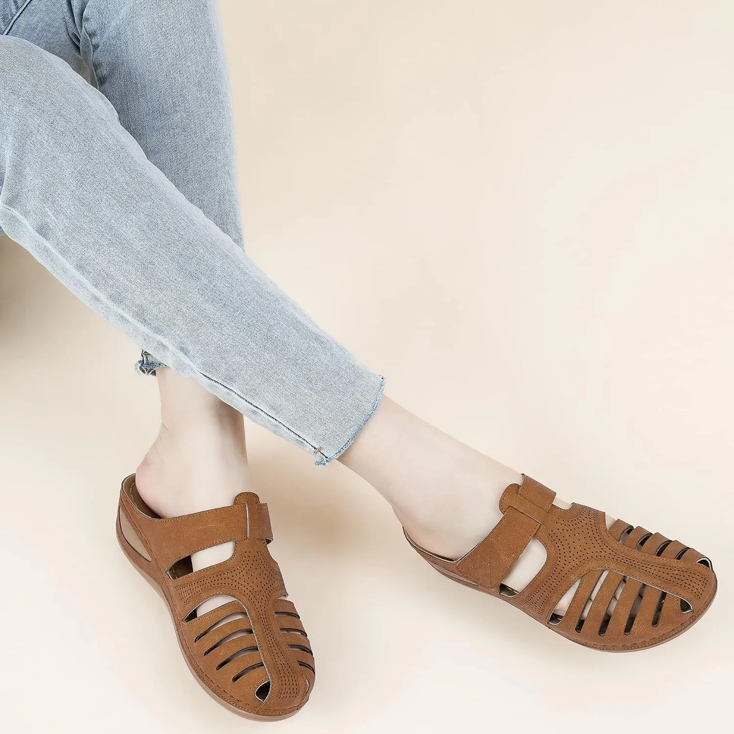 HARENCE Clogs for Women Mules Shoes: Comfortable Dressy Closed Toe Platform Sandals Summer Casual Adjustable Slip On Walking Wedges