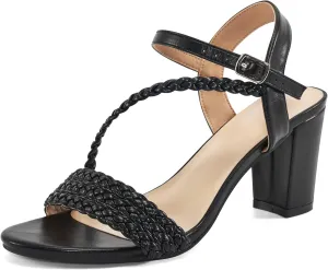 HARENCE Heels for Women Dressy Sandals: Womens Open Toe Ankle Strap Block Chunky Heeled Sandal Dress Shoes for Wedding Prom Party Work