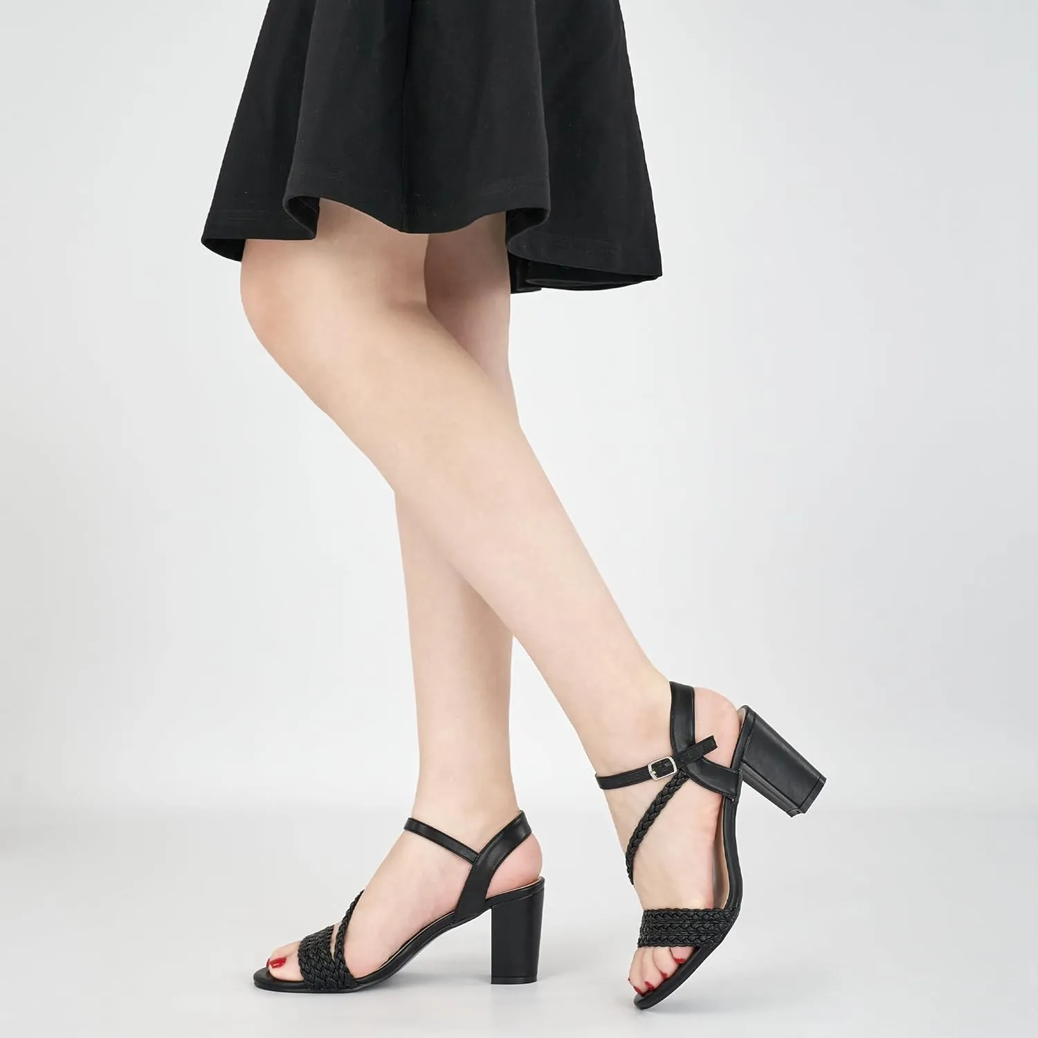 HARENCE Heels for Women Dressy Sandals: Womens Open Toe Ankle Strap Block Chunky Heeled Sandal Dress Shoes for Wedding Prom Party Work