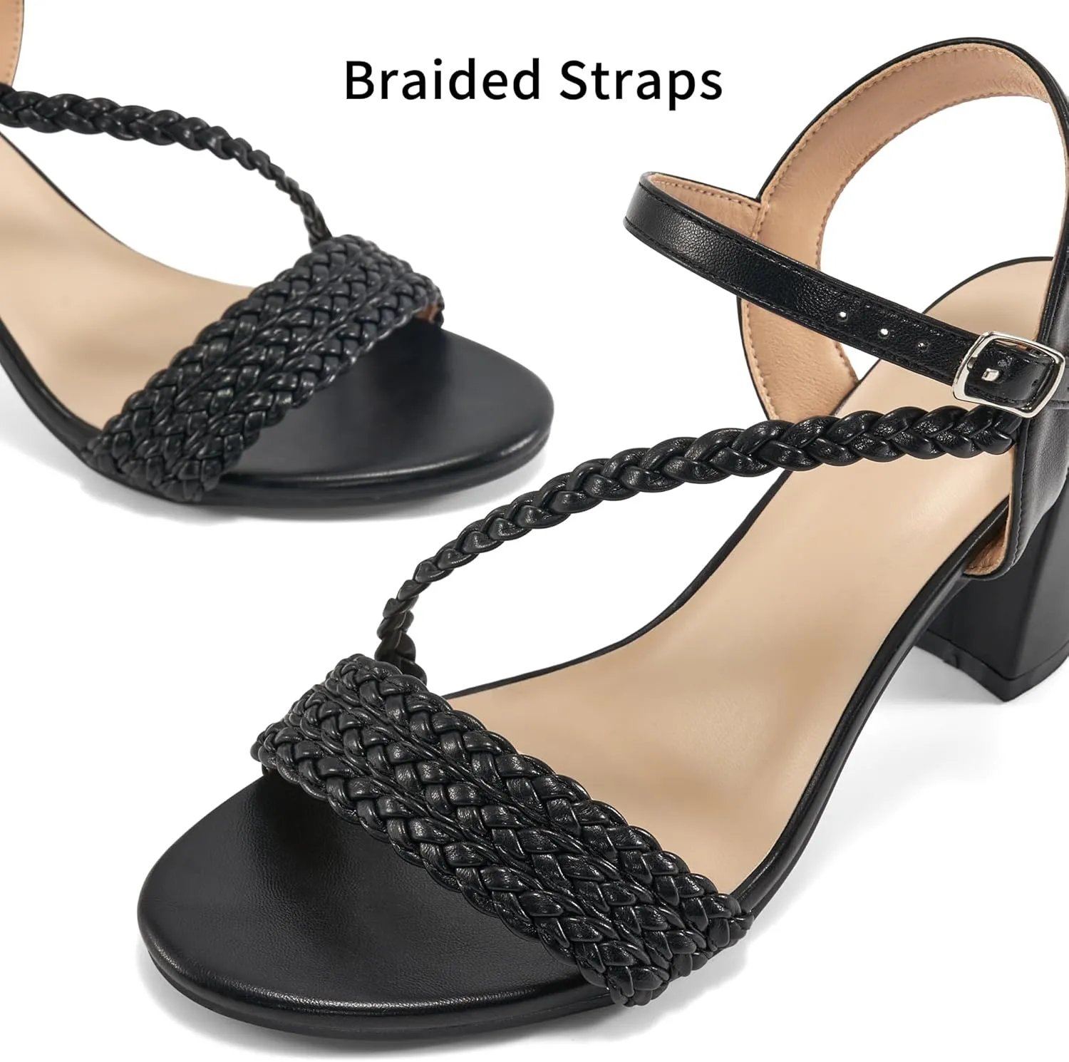 HARENCE Heels for Women Dressy Sandals: Womens Open Toe Ankle Strap Block Chunky Heeled Sandal Dress Shoes for Wedding Prom Party Work