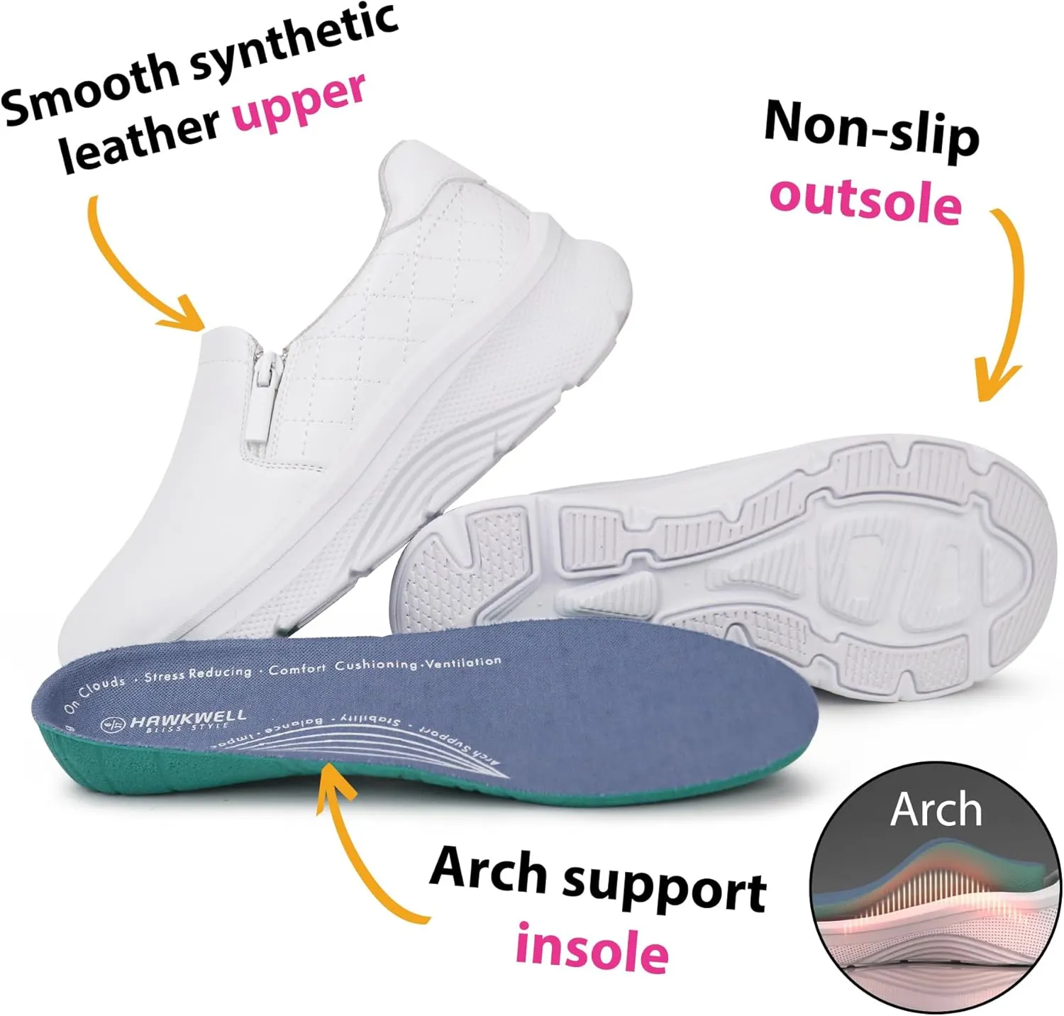 Hawkwell Women's Slip On Arch Support Comfortable Nurse Shoes Slip Resistant Lightweight Work Shoes