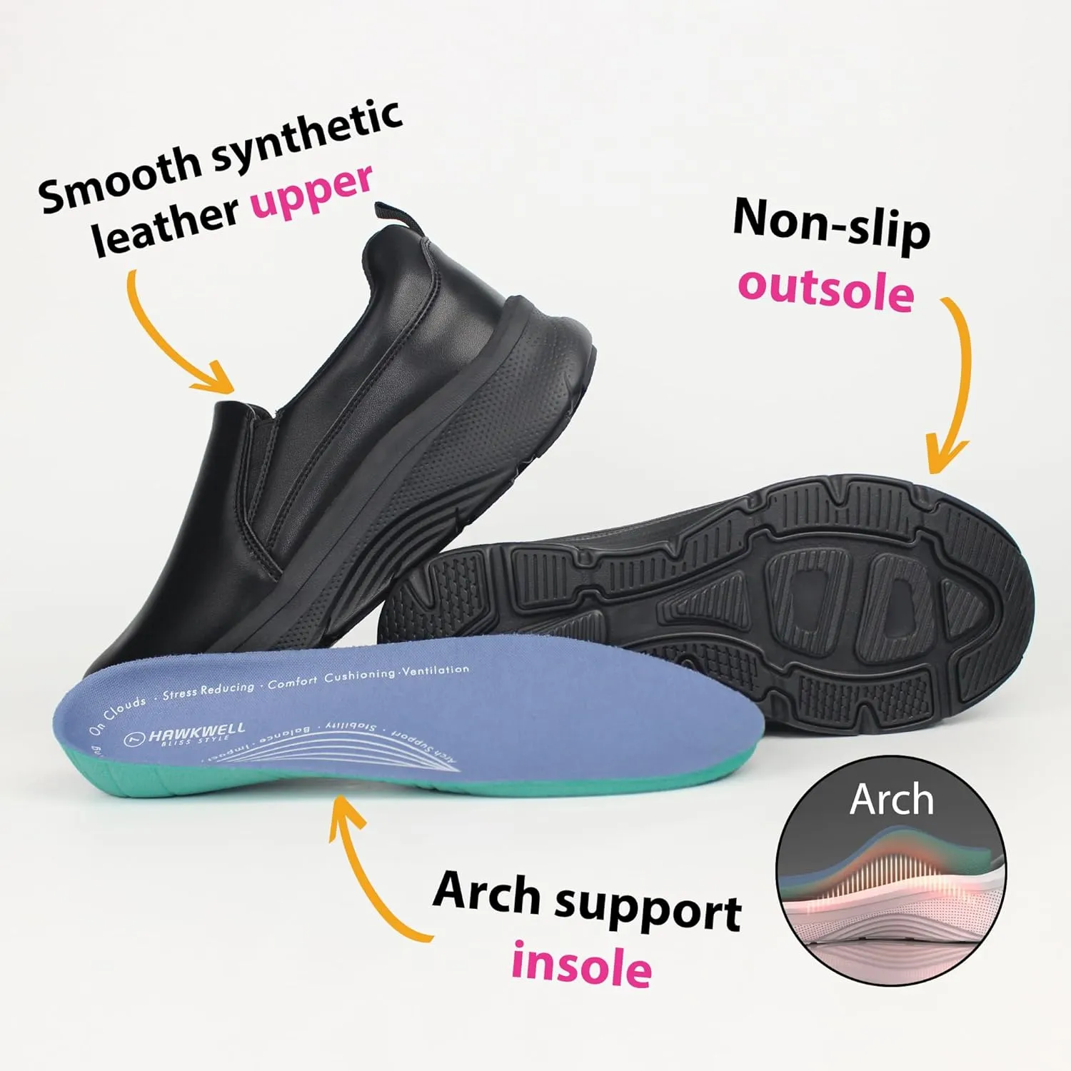 Hawkwell Women's Slip On Arch Support Lightweight Slip Resistant Comfortable Nurse Shoes