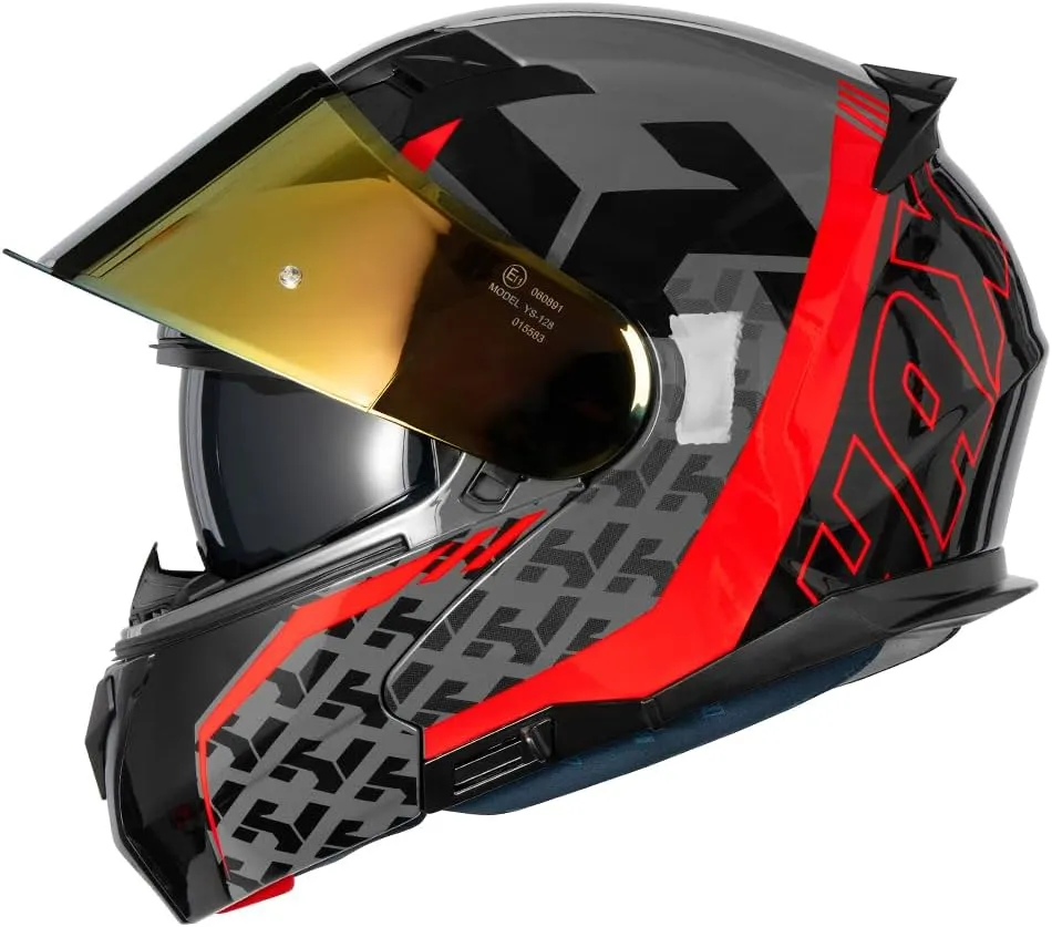 HAX Amatista Modular Flip-Up Dual Visor Motorcycle Helmet - DOT/ECE Approved, Lightweight, Comfortable, and Stylish Helmet for Men and Women (Wind Red L)